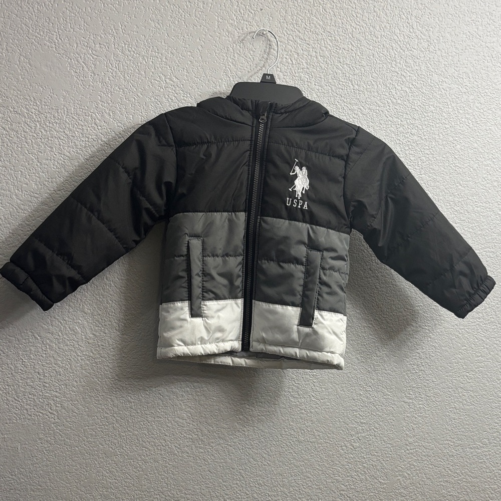 U.S Polo ASSN. Toddler Black and Gray Puffer Jacket- 2T